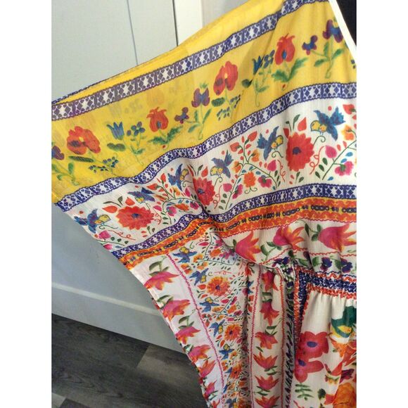 Plus Size 1X Womens Kaftan boho V Neck floral Midi vaca beach Speed control NY - Picture 9 of 10